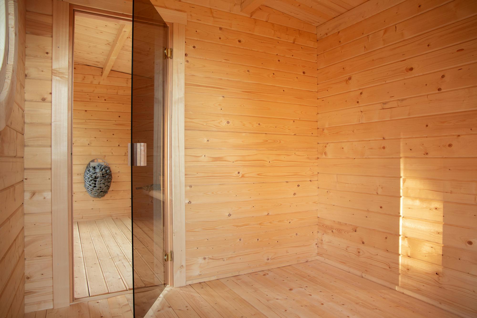 Jari 6-8 Person Large Outdoor Log Cabin Sauna with Changing Room (14.8m²)