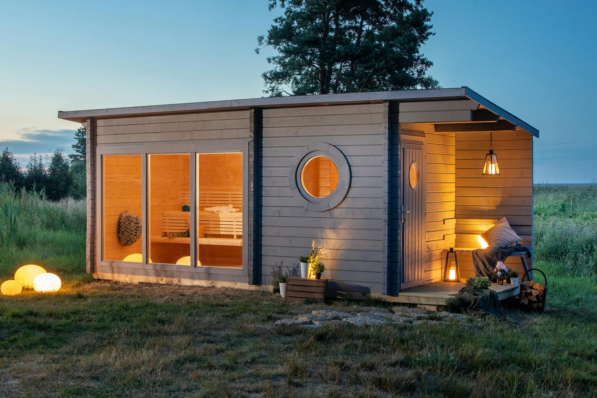 Jari 6-8 Person Large Outdoor Log Cabin Sauna with Changing Room (14.8m²)