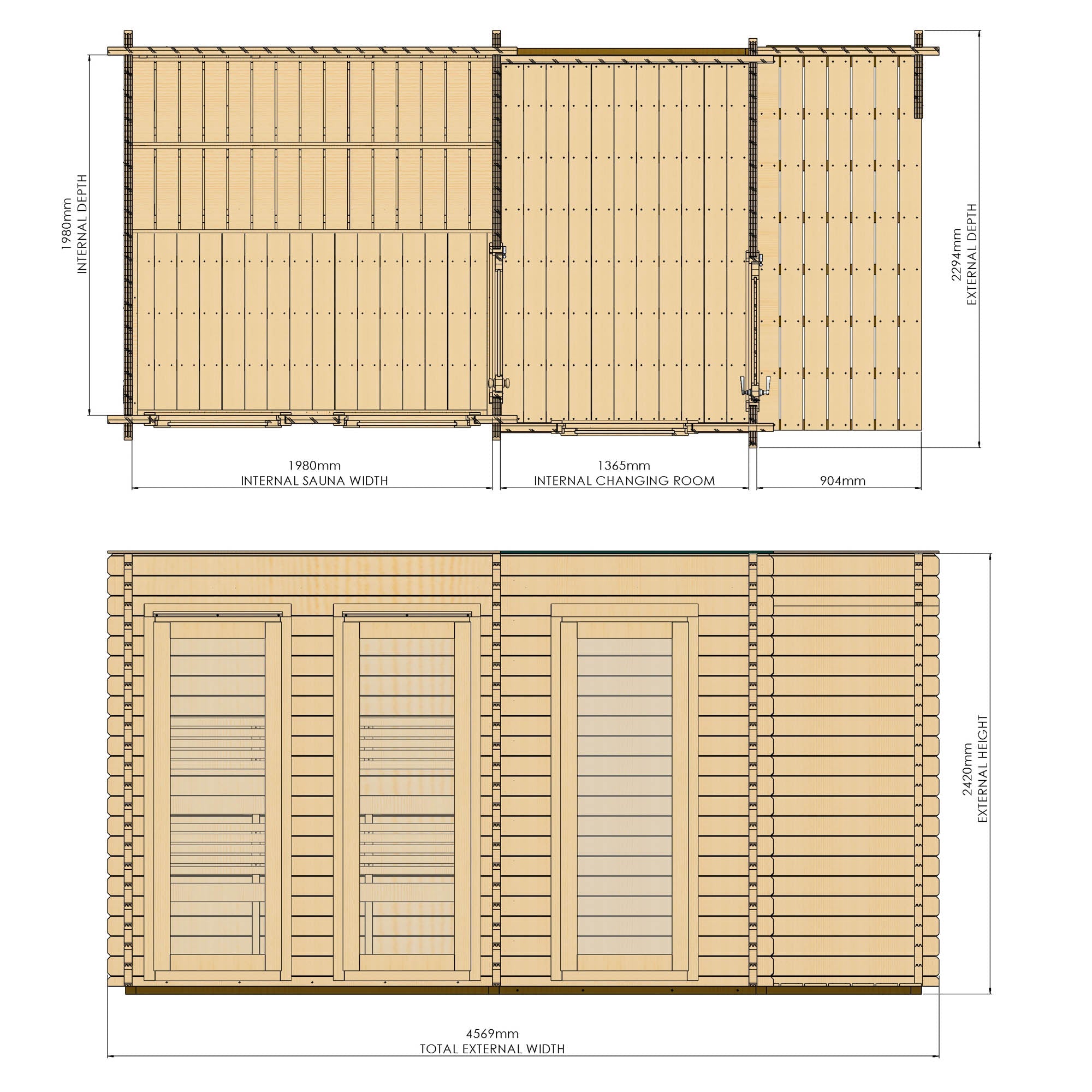 Novi Outdoor Sauna With Changing Room and Small Veranda
